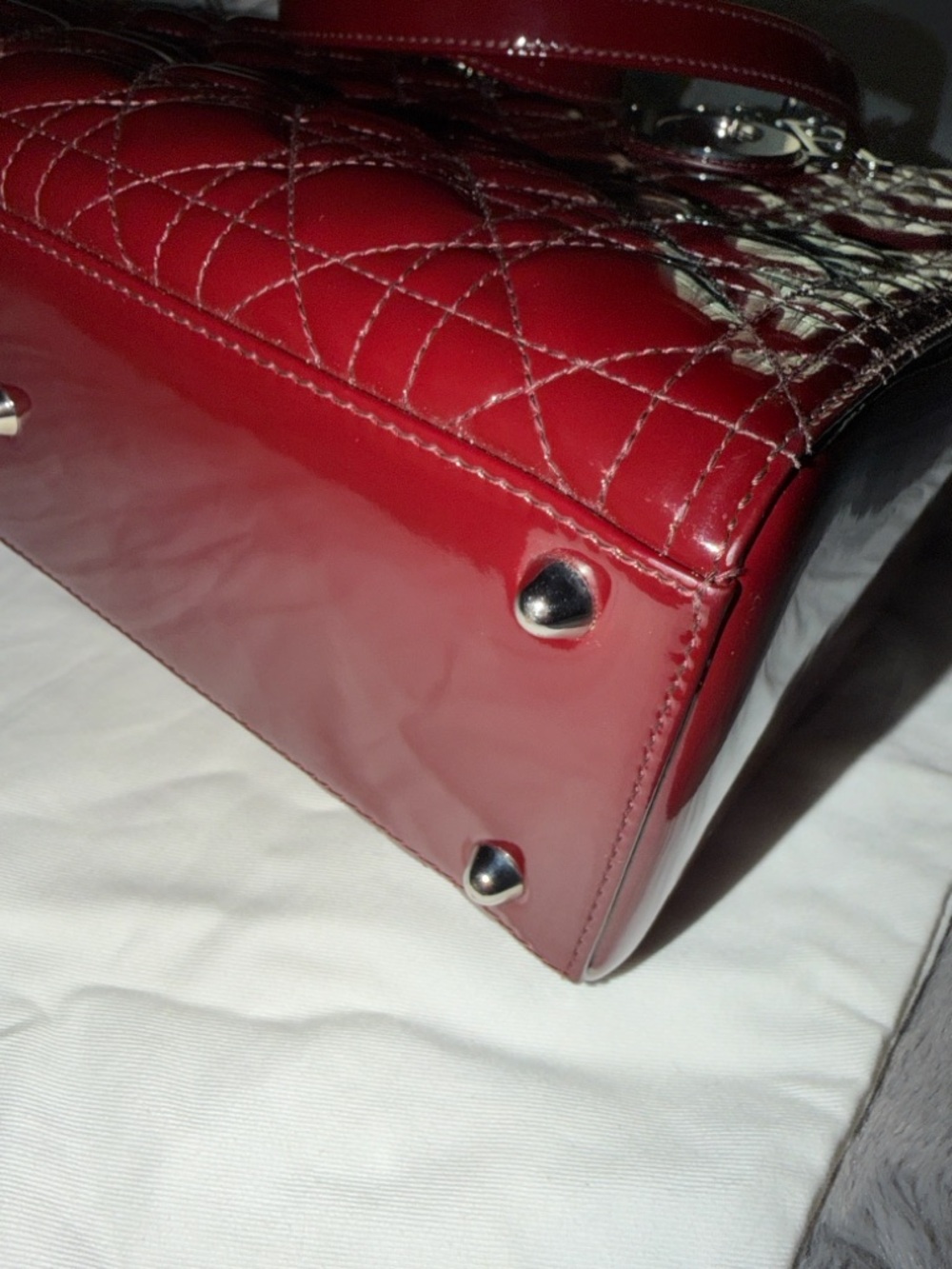 Preloved Christian Dior Burgundy Patent Leather Lady Tote with Dangle Charms - Picture 11 of 11